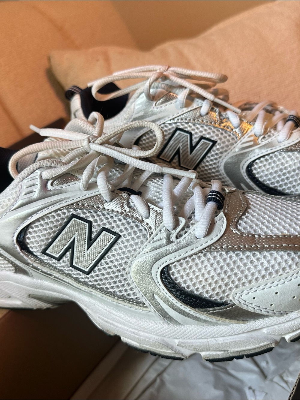New Balance 530 White and Silver Mesh Running Sneakers